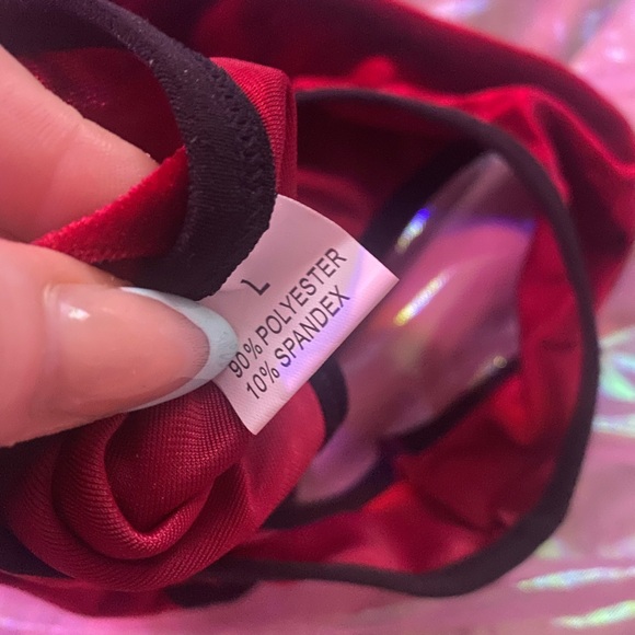 🌹 Retro Red Velvet Black Detailed Bra & Panty Lingerie Set 🌹 Med/Lg ✨NEW! - Picture 7 of 7